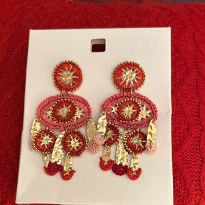 Zara Vibrant Red and Gold Dangle Earrings